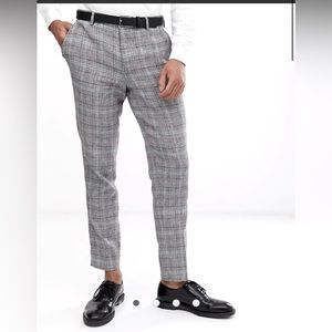 ASOS Selected Homme Tapered Suit Pants in Check Cotton Linen